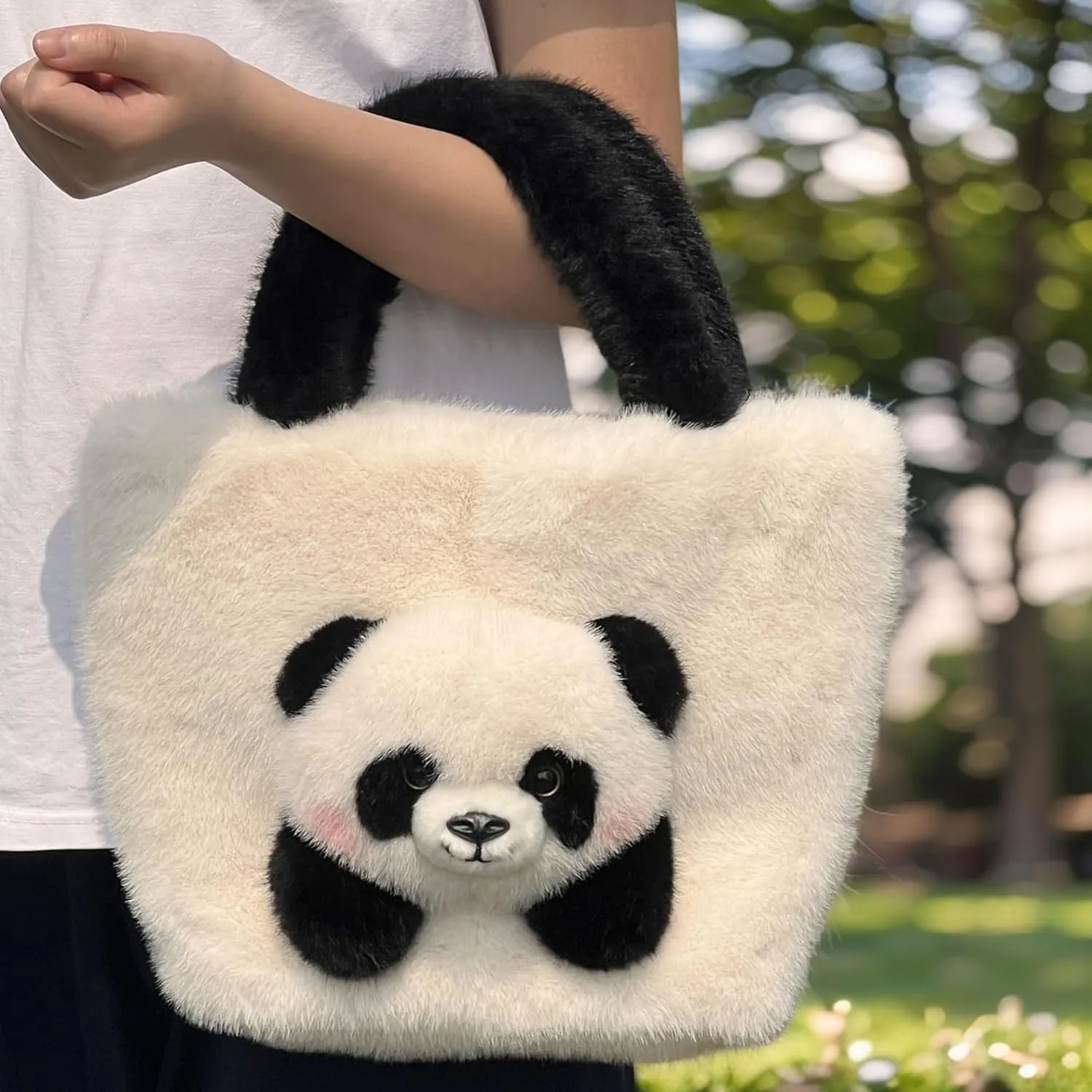 Girls' Animal Plush Handbag Small Size Crossbody Bag Cute Panda Doll Furry Purse