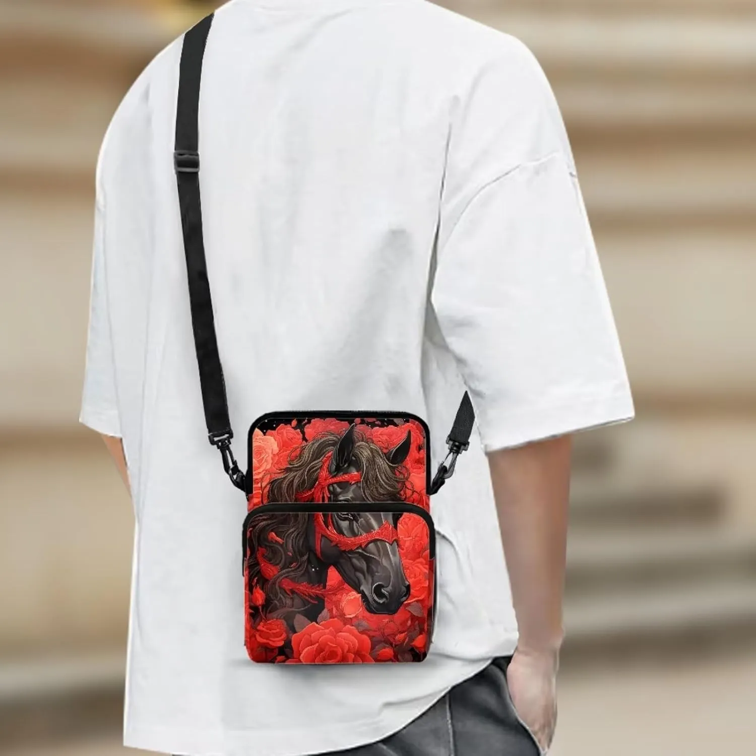 Girls Crossbody Shoulder Bag with Zipper, 2 Layer Messenger Bags for Women Men