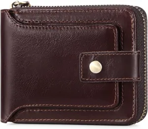 GOIACII Zipper Wallet for Men Genuine Leather RFID Blocking Mens Wallet with Zipper Coin Pocket ID Window Zipper Wallets Large Capacity