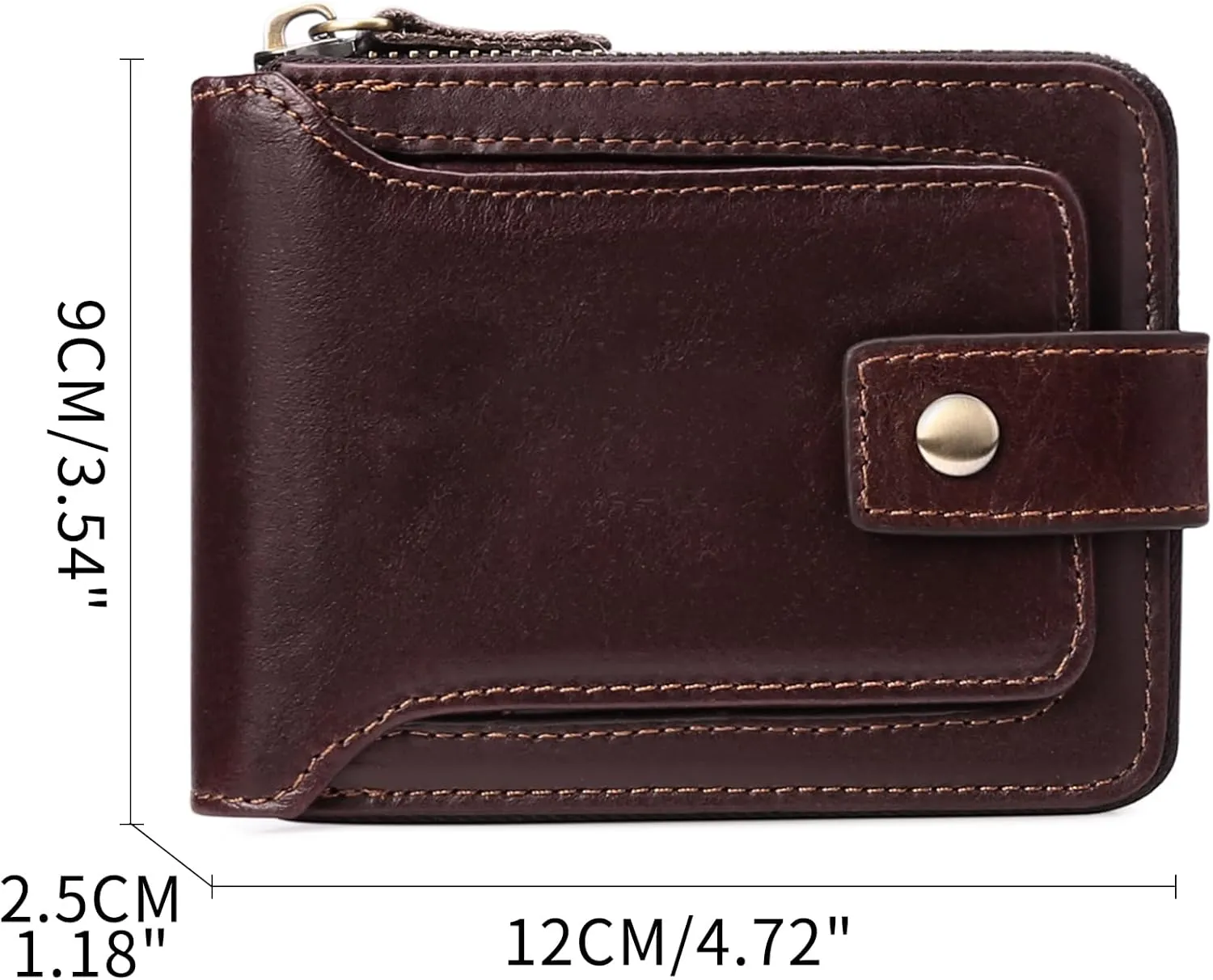 GOIACII Zipper Wallet for Men Genuine Leather RFID Blocking Mens Wallet with Zipper Coin Pocket ID Window Zipper Wallets Large Capacity