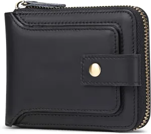 GOIACII Zipper Wallet for Men Genuine Leather RFID Blocking Mens Wallet with Zipper Coin Pocket ID Window Zipper Wallets Large Capacity