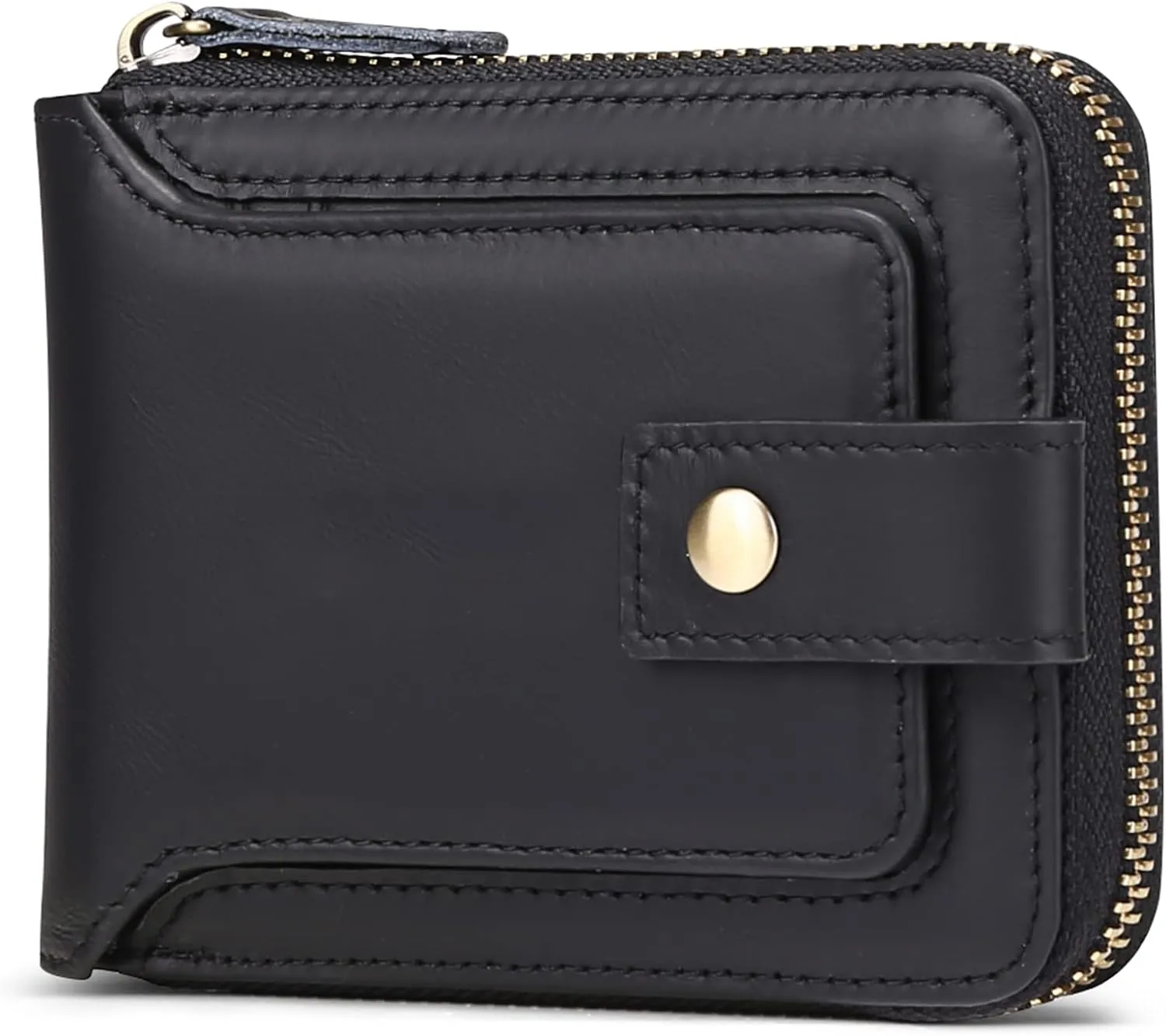 GOIACII Zipper Wallet for Men Genuine Leather RFID Blocking Mens Wallet with Zipper Coin Pocket ID Window Zipper Wallets Large Capacity