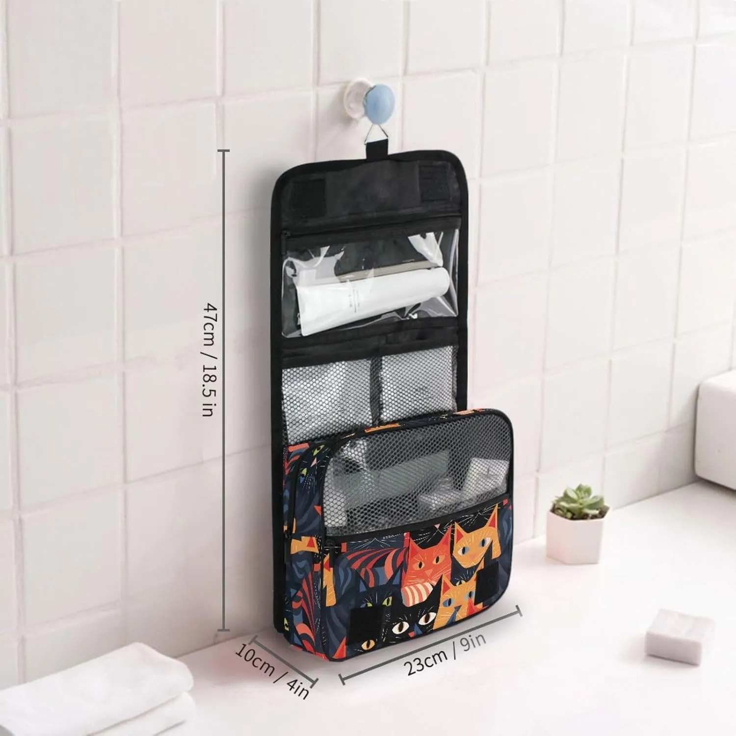 Hanging Toiletry Bag Black Cat Travel Makeup bag for Toiletries Portable Travel Toiletry Organizer Cosmetic Bags with Hanging Hook