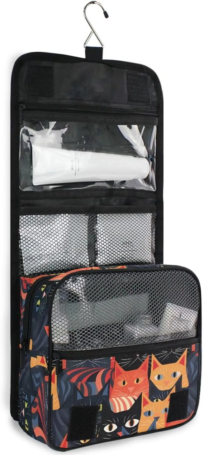 Hanging Toiletry Bag Black Cat Travel Makeup bag for Toiletries Portable Travel Toiletry Organizer Cosmetic Bags with Hanging Hook