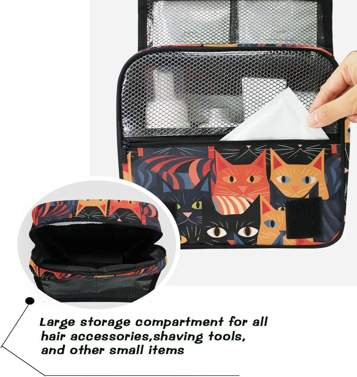 Hanging Toiletry Bag Black Cat Travel Makeup bag for Toiletries Portable Travel Toiletry Organizer Cosmetic Bags with Hanging Hook