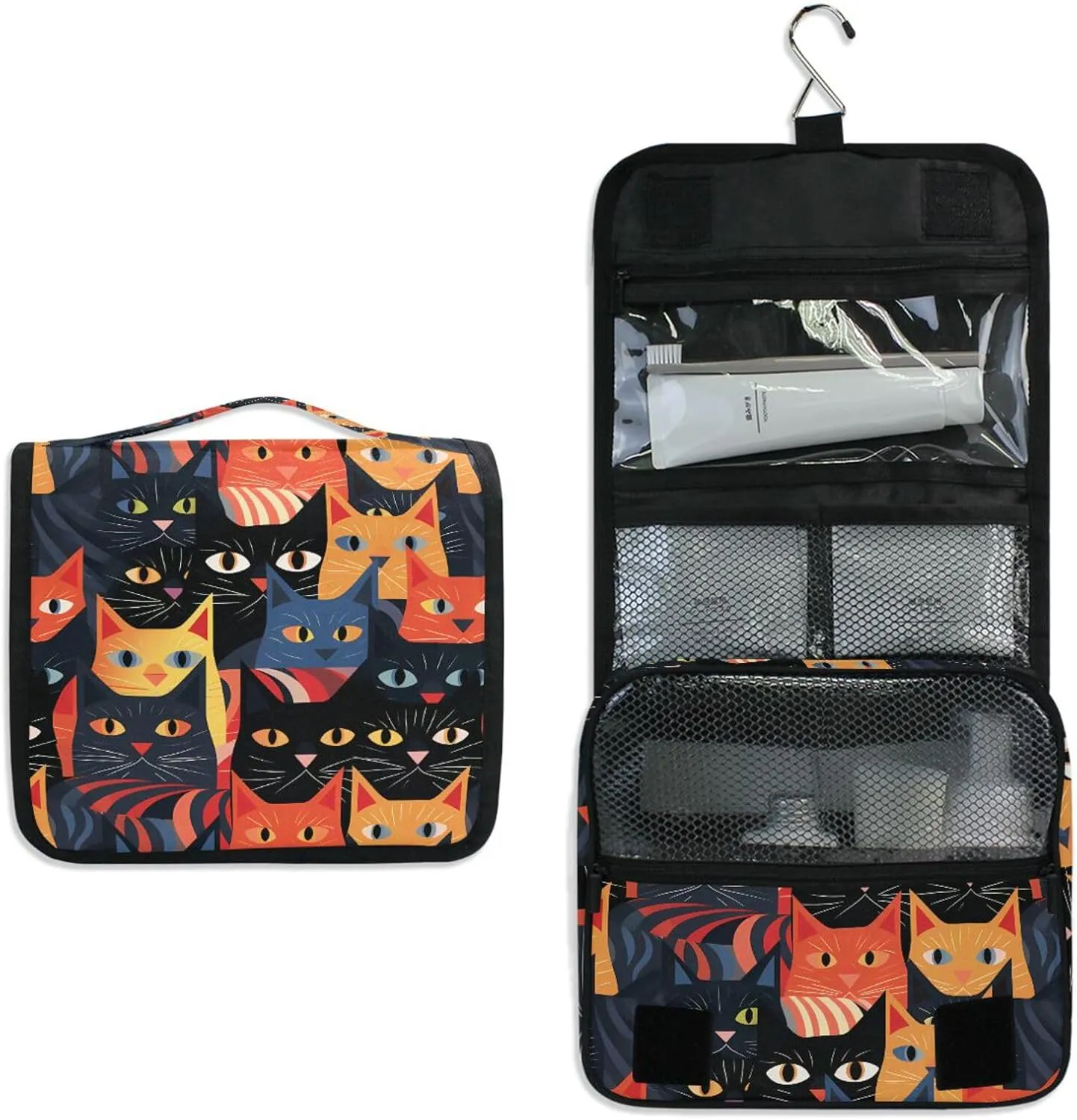 Hanging Toiletry Bag Black Cat Travel Makeup bag for Toiletries Portable Travel Toiletry Organizer Cosmetic Bags with Hanging Hook