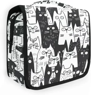 Hanging Toiletry Bag Black Cats Doodle Travel Makeup bag for Toiletries Portable Travel Toiletry Organizer Cosmetic Bags with Hanging Hook