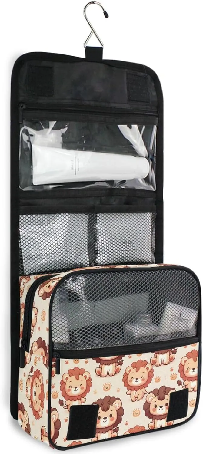 Hanging Toiletry Bag Cute Lion Travel Makeup bag for Toiletries Portable Travel Toiletry Organizer Cosmetic Bags with Hanging Hook