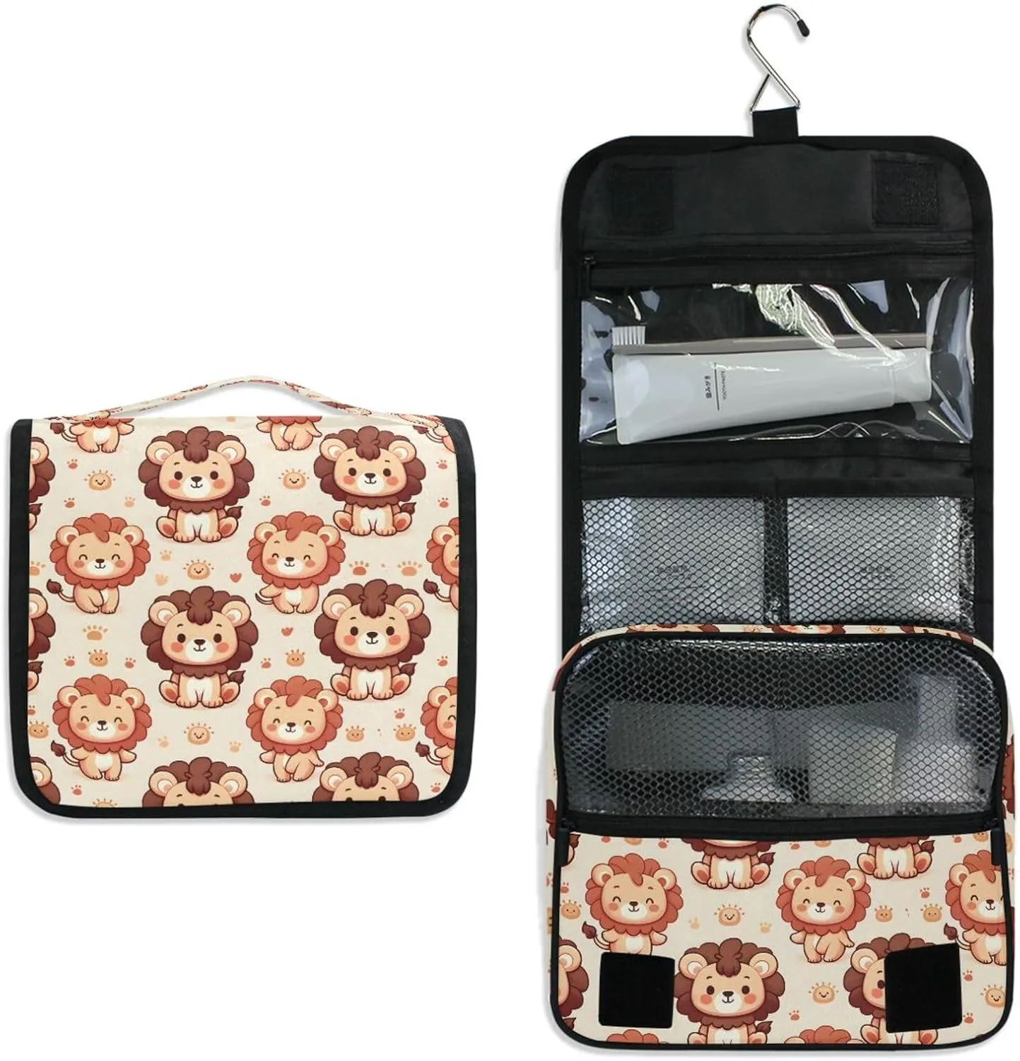 Hanging Toiletry Bag Cute Lion Travel Makeup bag for Toiletries Portable Travel Toiletry Organizer Cosmetic Bags with Hanging Hook
