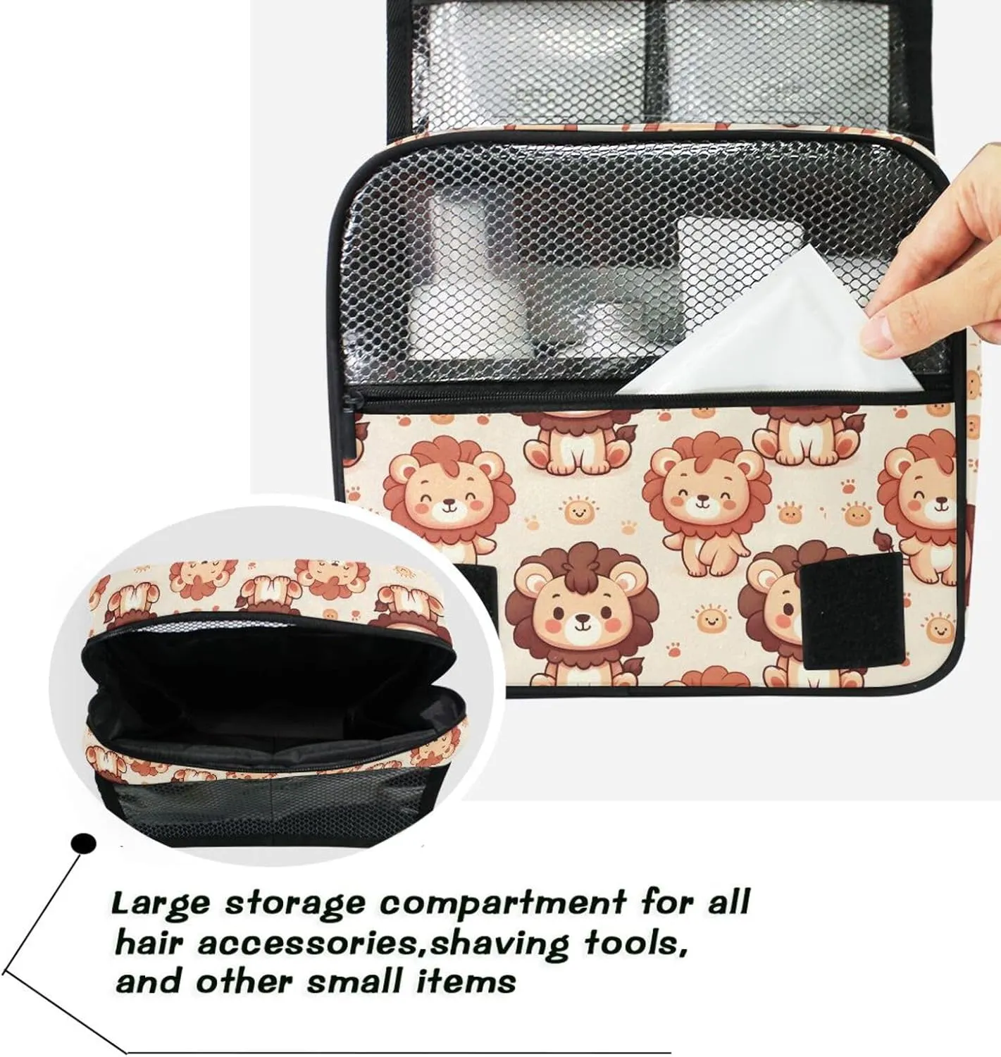 Hanging Toiletry Bag Cute Lion Travel Makeup bag for Toiletries Portable Travel Toiletry Organizer Cosmetic Bags with Hanging Hook