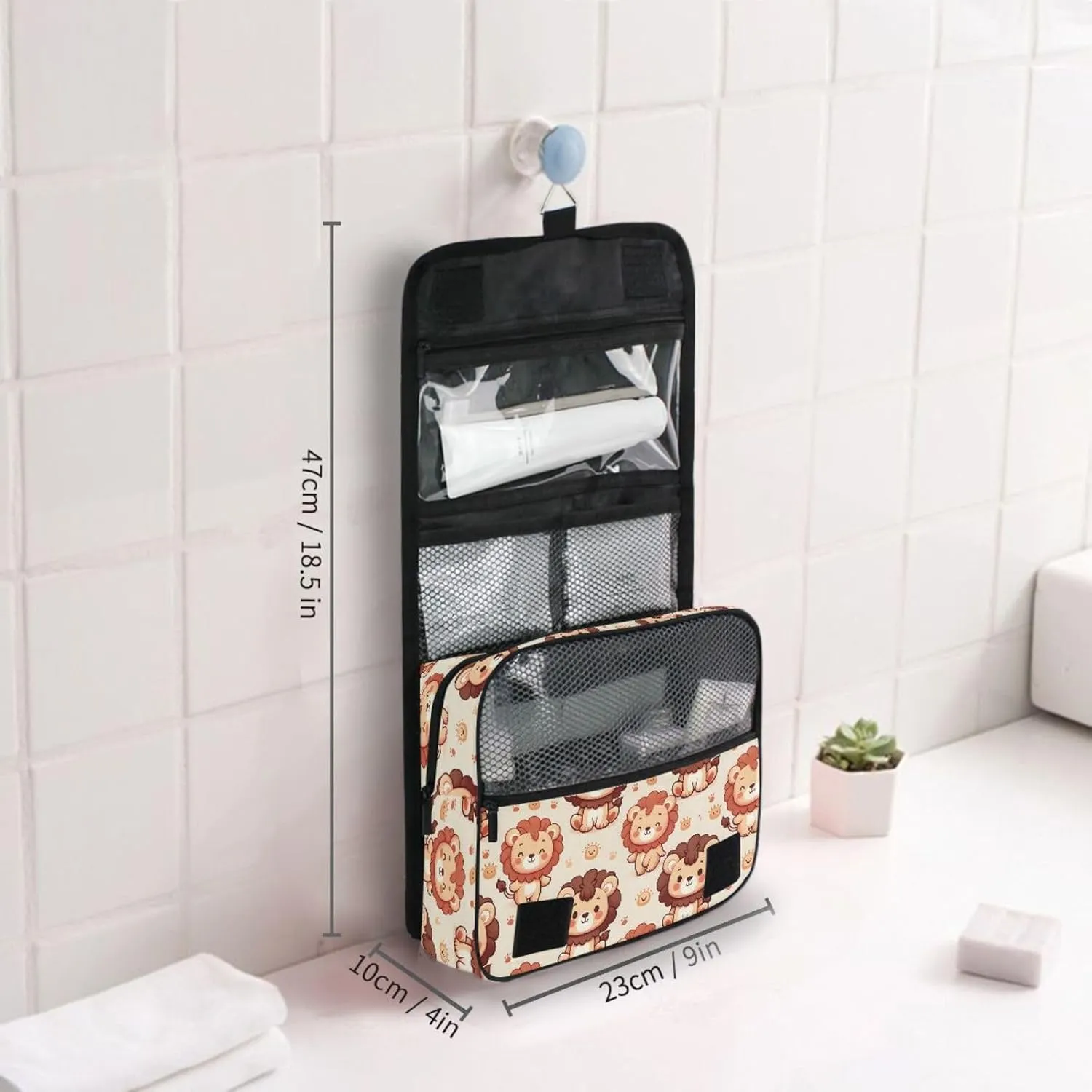Hanging Toiletry Bag Cute Lion Travel Makeup bag for Toiletries Portable Travel Toiletry Organizer Cosmetic Bags with Hanging Hook