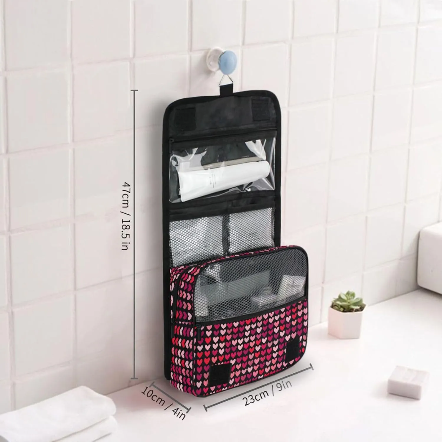 Hanging Toiletry Bag Love Travel Makeup bag for Toiletries Portable Travel Toiletry Organizer Cosmetic Bags with Hanging Hook