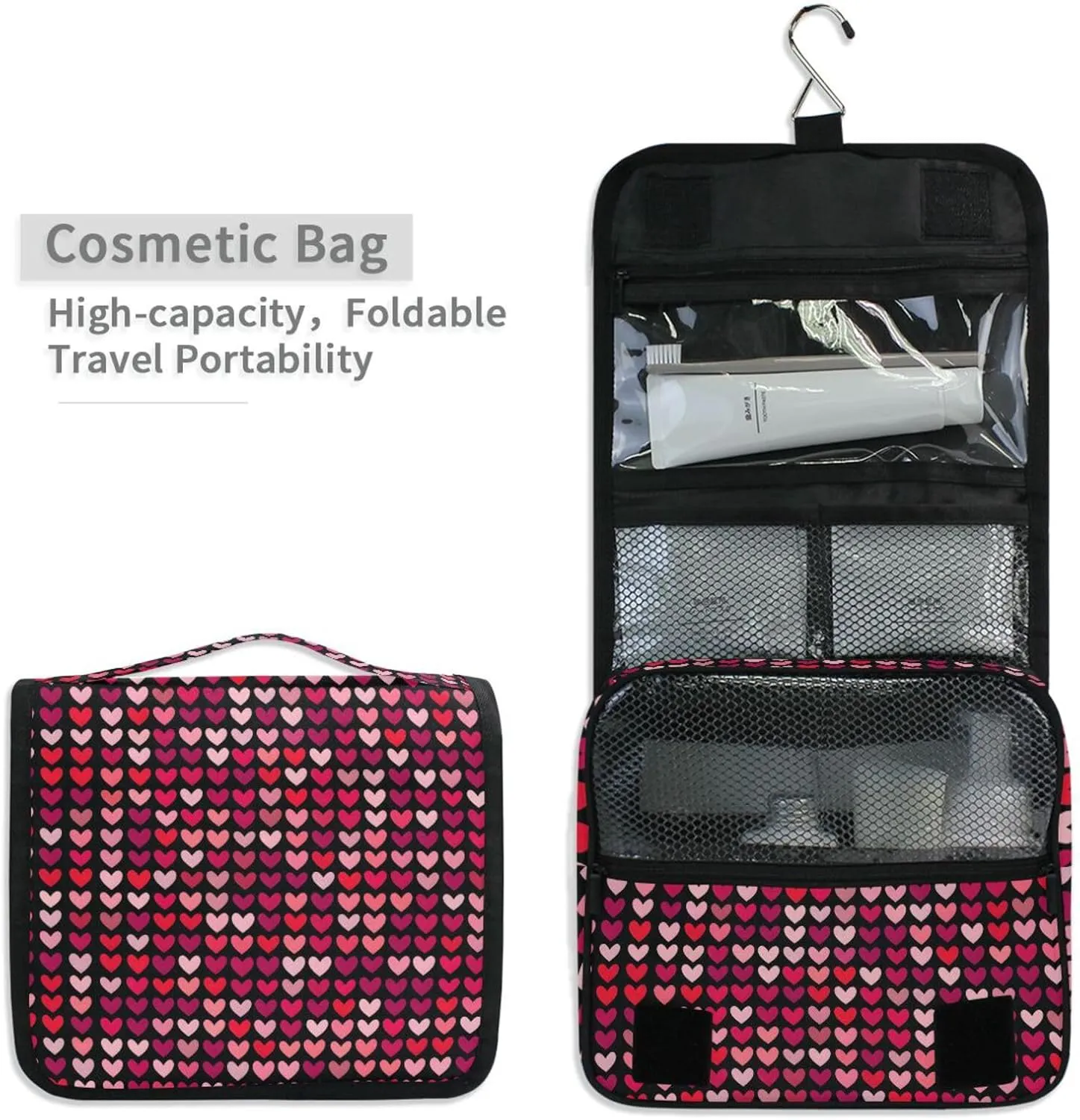 Hanging Toiletry Bag Love Travel Makeup bag for Toiletries Portable Travel Toiletry Organizer Cosmetic Bags with Hanging Hook