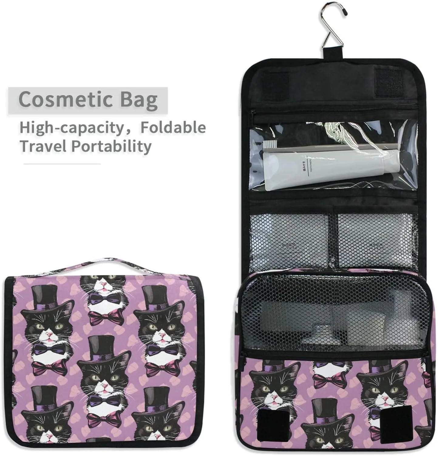 Hanging Toiletry Bag Magic Cat Travel Makeup bag for Toiletries Portable Travel Toiletry Organizer Cosmetic Bags with Hanging Hook
