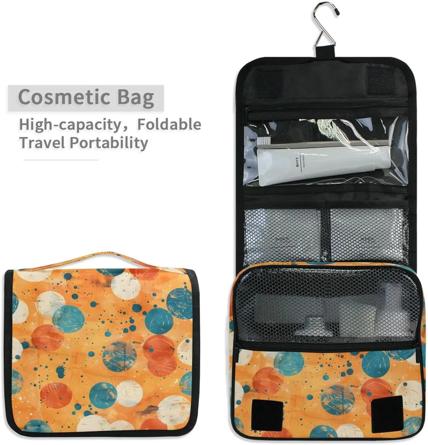 Hanging Toiletry Bag Polka-dot Travel Makeup bag for Toiletries Portable Travel Toiletry Organizer Cosmetic Bags with Hanging Hook