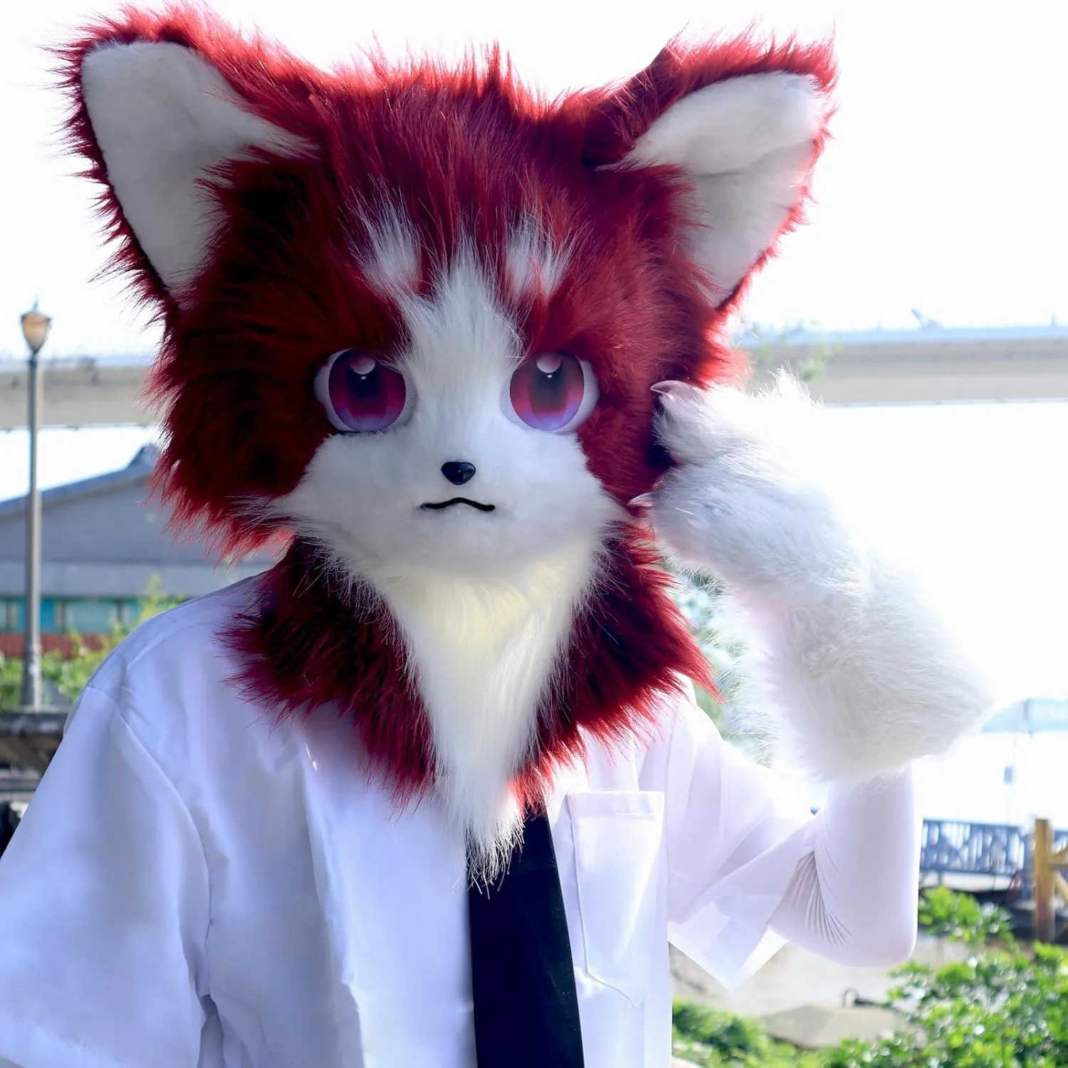 HAOAN Animal Furry Fursuit Head Mask Plush Cat Fox Mask Costume Props for Halloween Cosplay Party