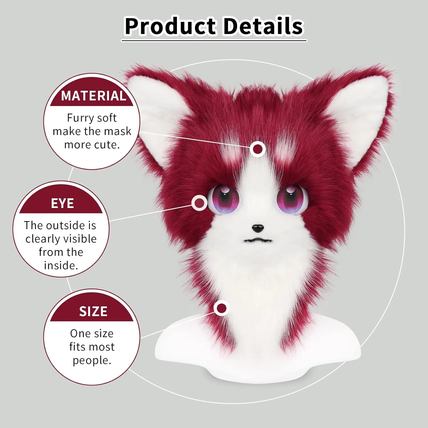 HAOAN Animal Furry Fursuit Head Mask Plush Cat Fox Mask Costume Props for Halloween Cosplay Party
