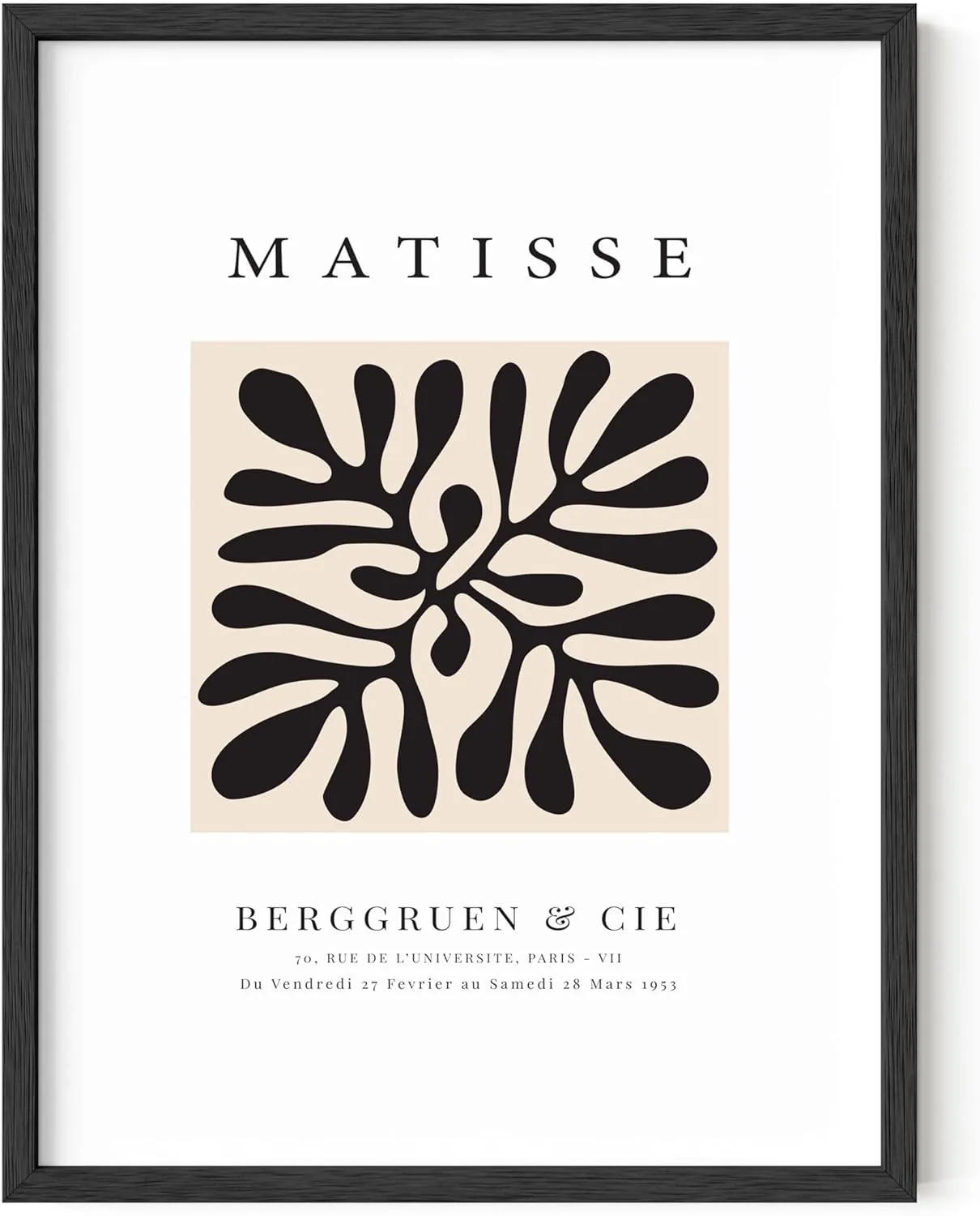 HAUS AND HUES Matisse Abstract Poster - Henri Matisse Print and Art Exhibition Poster, Matisse Paper Cutouts, Aesthetic Art Drawing Black Plant Clover Matisse (Black Frame, 12x16)
