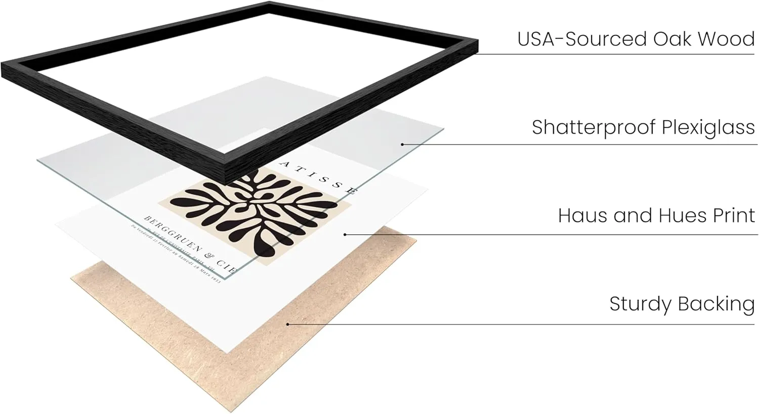 HAUS AND HUES Matisse Abstract Poster - Henri Matisse Print and Art Exhibition Poster, Matisse Paper Cutouts, Aesthetic Art Drawing Black Plant Clover Matisse (Black Frame, 12x16)