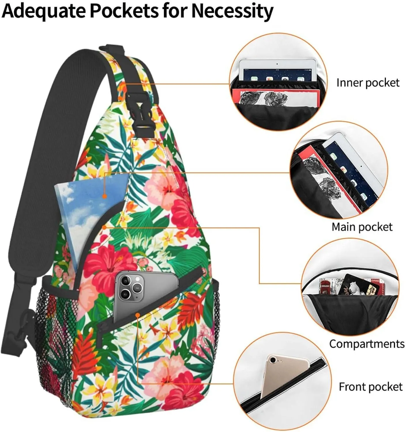 Hawaii Hawaiian Sling Bag,Multipurpose Crossbody Backpack Shoulder Chest Bag for Women Men Travel Hiking Daypack