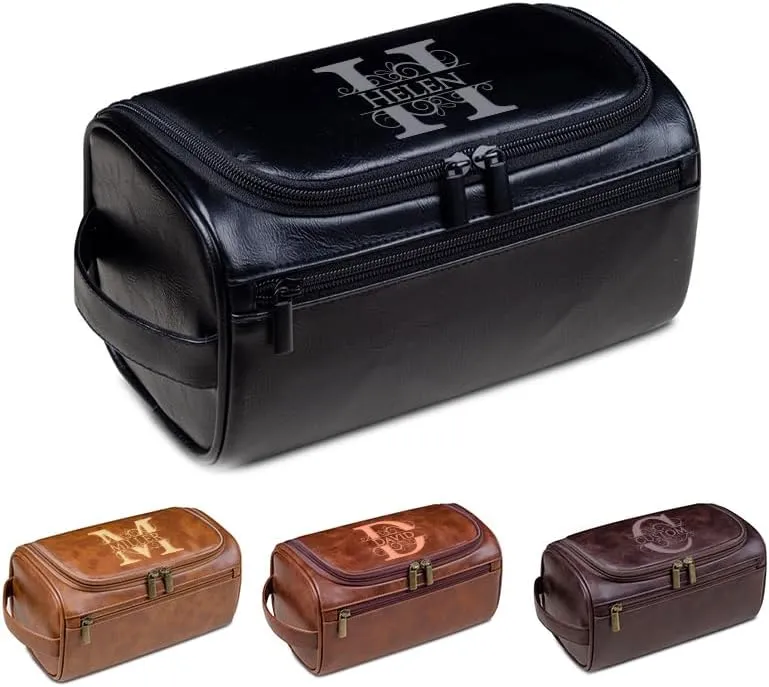 HDSD Custom Leather Toiletry Bag for Men Women Personalized Travel Hanging Toiletry Bag Travel Organizer Cosmetic Bag Groomsmen Gifts