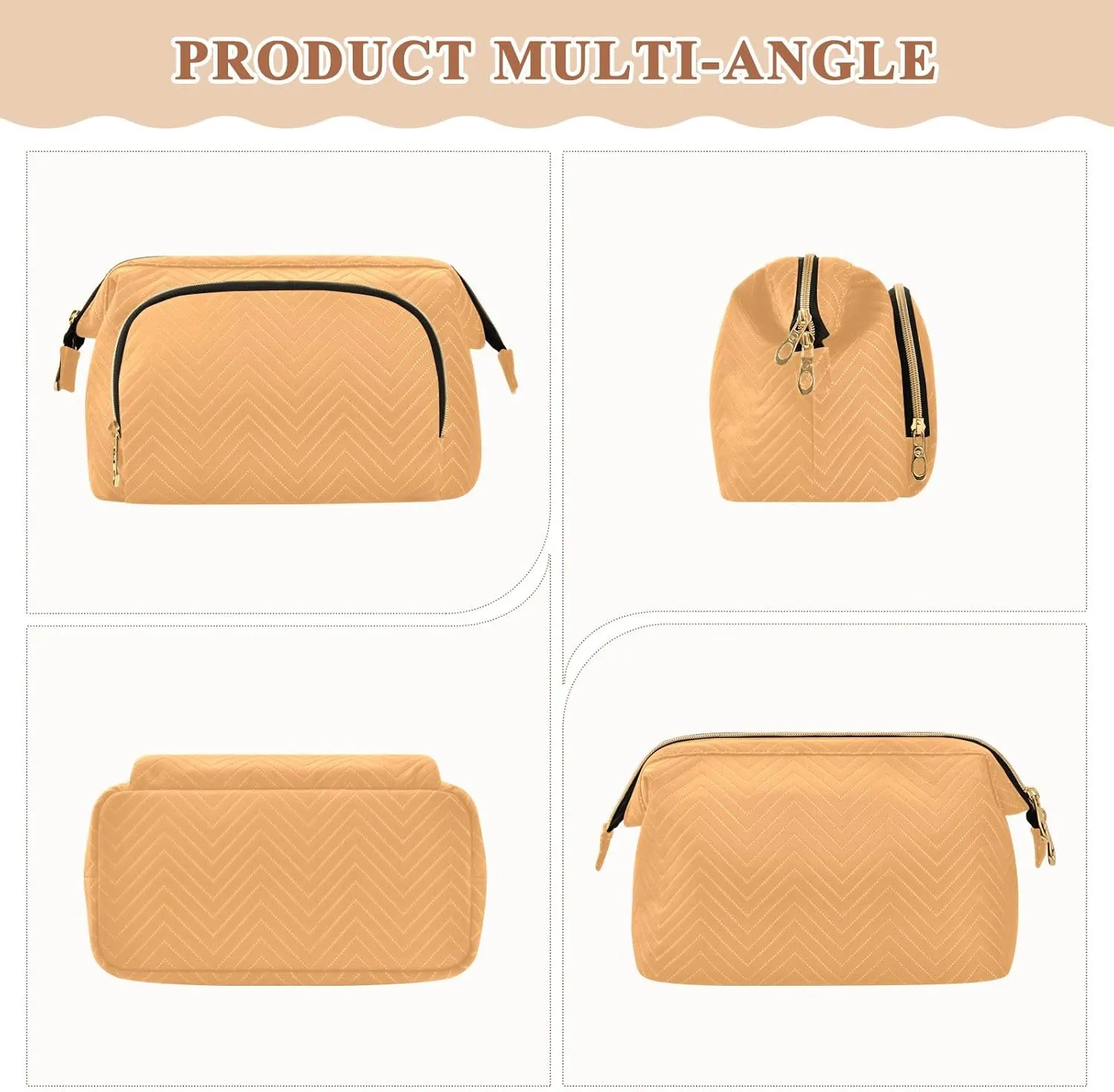 Honey Orange Quilted Cosmetic Bag with 9-Piece Accessory Set, Travel Makeup Organizer Case Travel Cosmetic Bag Organizer Bag for Makeup