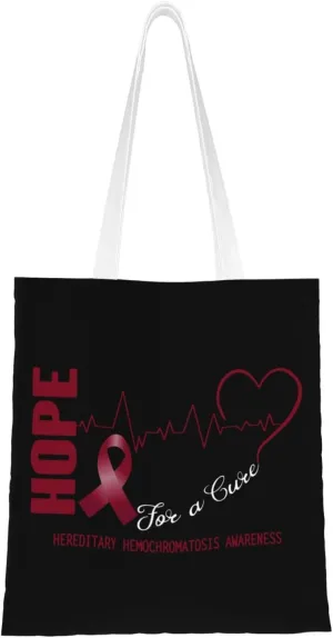 Hope For A Cure Hereditary Hemochromatosis Awarene Tote Bag for Women Canvas Shopping Bags Reusable Large Capacity Casual Shoulder Handbags Grocery Bags DIY Gift Bags
