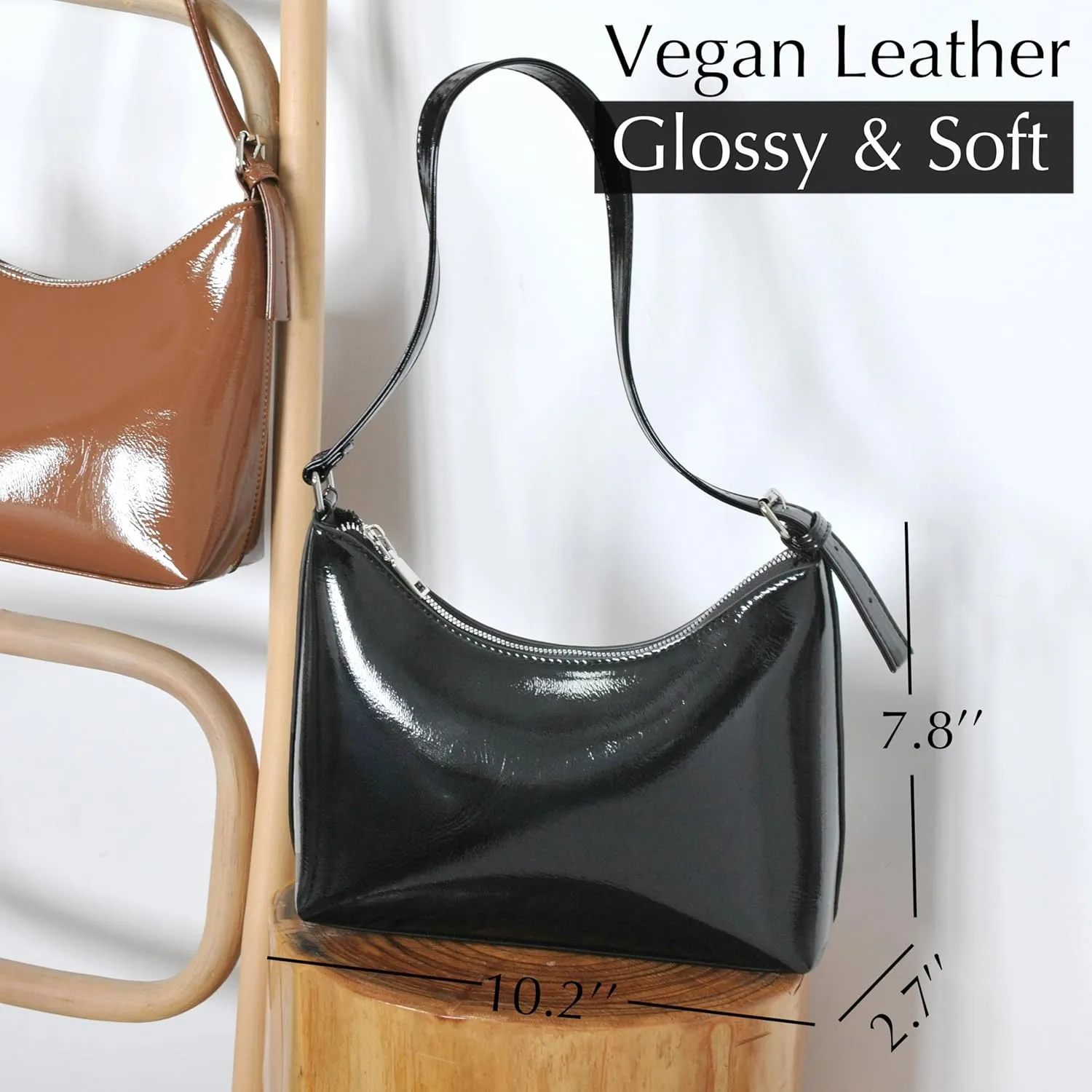 HOXIS Minimalist Faux Patent Leather Shoulder Bag Shiny Women Purse Y2K Style
