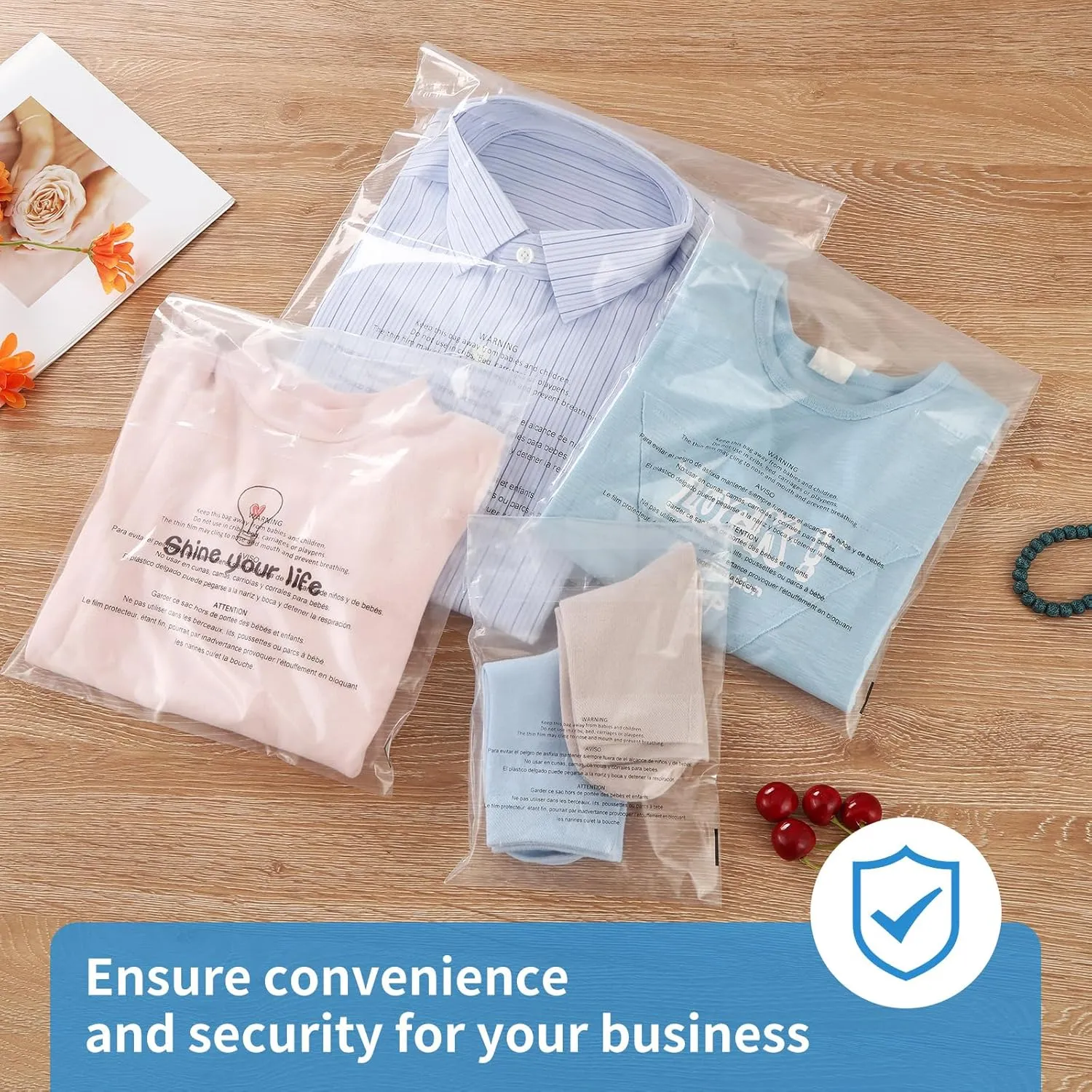 iMailer - 100 Pcs - 8" x 10", Clear Poly Bags with Suffocation Warning Self Seal 1.6 Mil for Clothing, T-Shirt, Brochure, Prints, Handicraft Gift-Permanent Glue