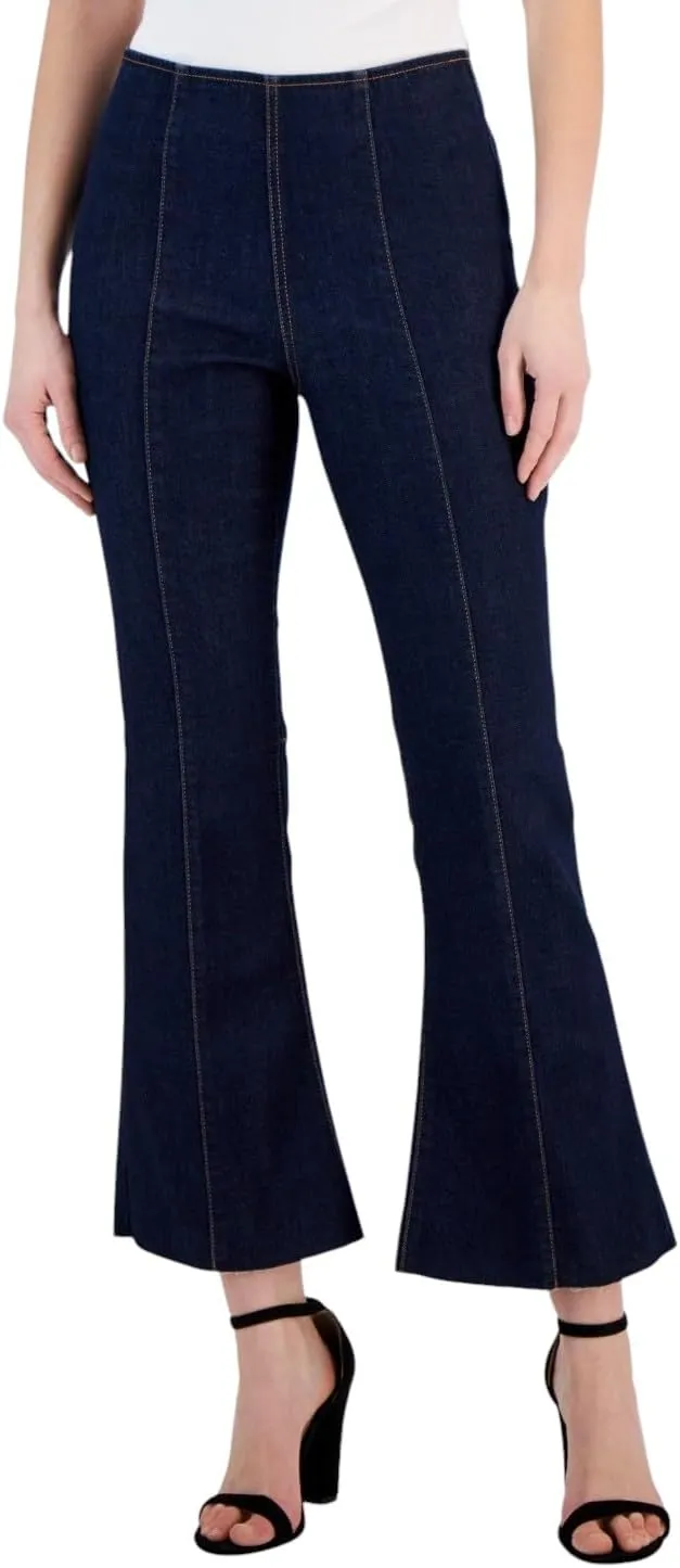 I.N.C. INTERNATIONAL CONCEPTS Women's High-Rise Pull-On Flared Cropped Jeans Dark Indigo 12