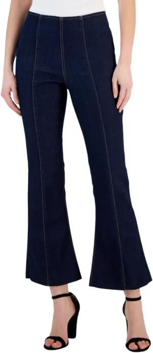 I.N.C. INTERNATIONAL CONCEPTS Women's High-Rise Pull-On Flared Cropped Jeans Dark Indigo 12