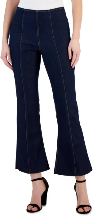 I.N.C. INTERNATIONAL CONCEPTS Women's High-Rise Pull-On Flared Cropped Jeans Dark Indigo 2
