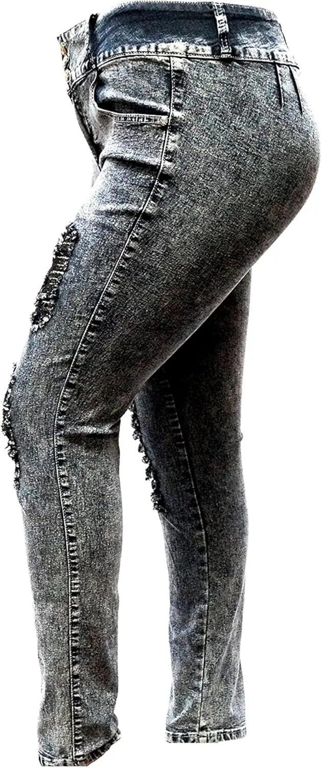 Jack David Womens Plus Size Denim Skinny Jeans Destroy Stretch Ripped Distressed Pants