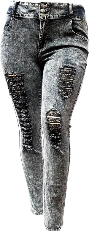 Jack David Womens Plus Size Denim Skinny Jeans Destroy Stretch Ripped Distressed Pants