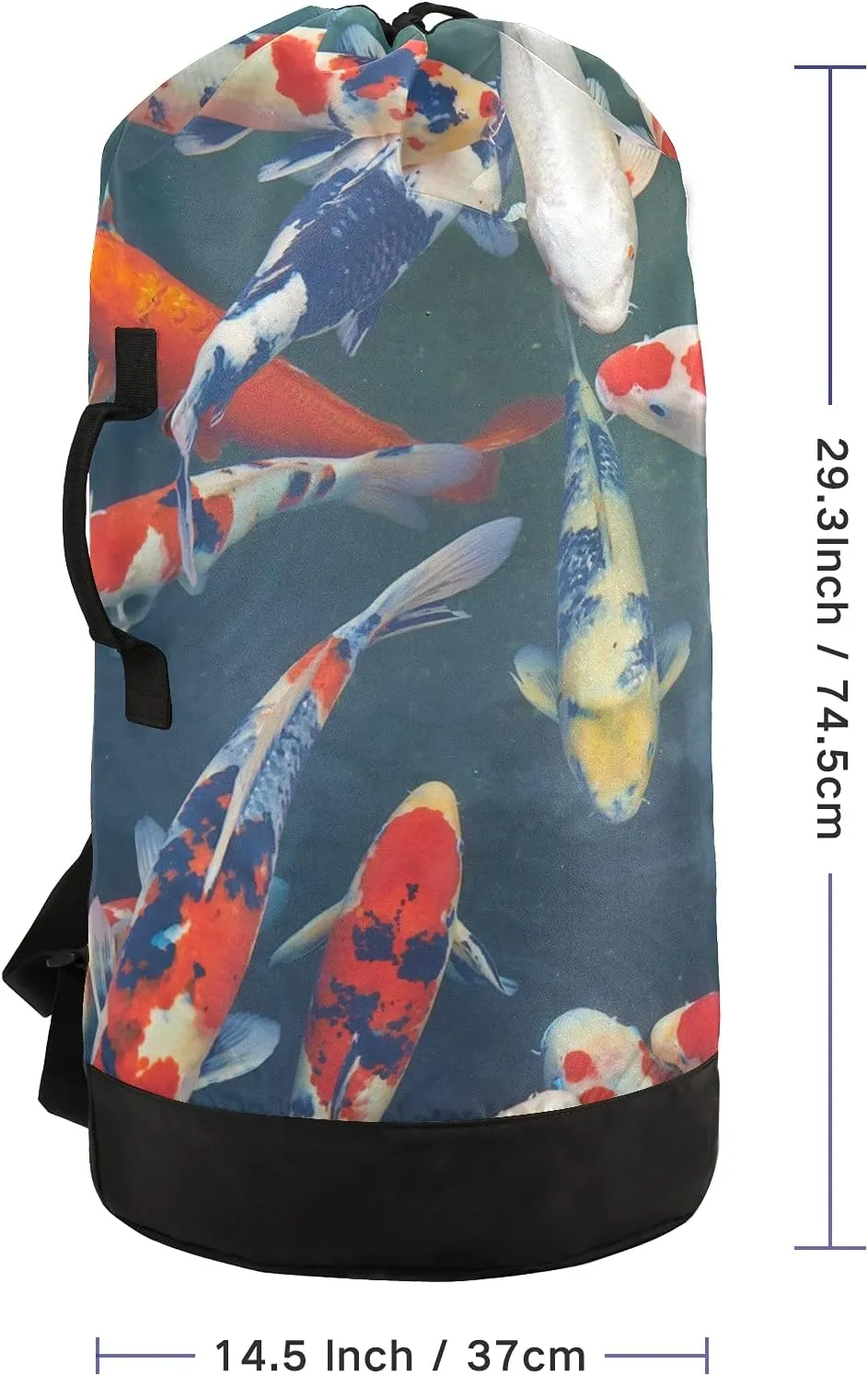 Japanese Koi Carp Laundry Bag Large Heavy Duty Laundry Backpack with Shoulder Straps Waterproof Laundry bag for Traveling Camp Dirty Clothes Organizer for College Students