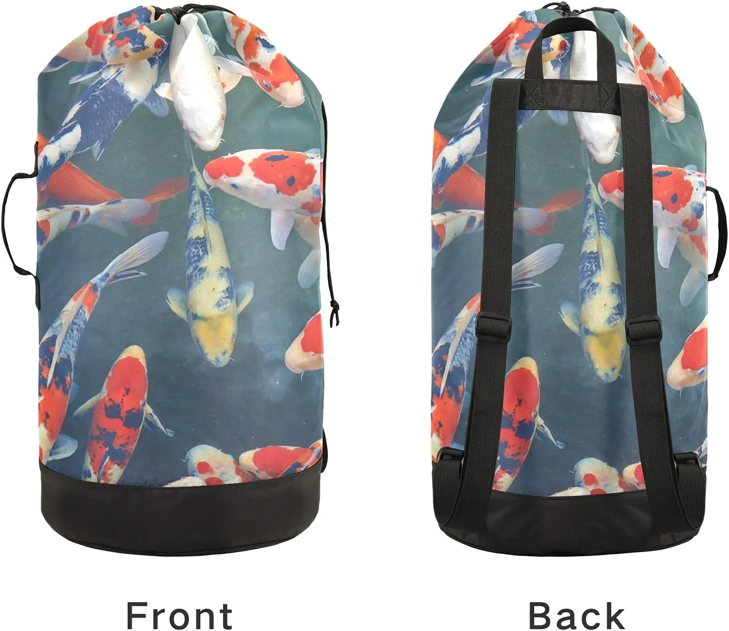 Japanese Koi Carp Laundry Bag Large Heavy Duty Laundry Backpack with Shoulder Straps Waterproof Laundry bag for Traveling Camp Dirty Clothes Organizer for College Students