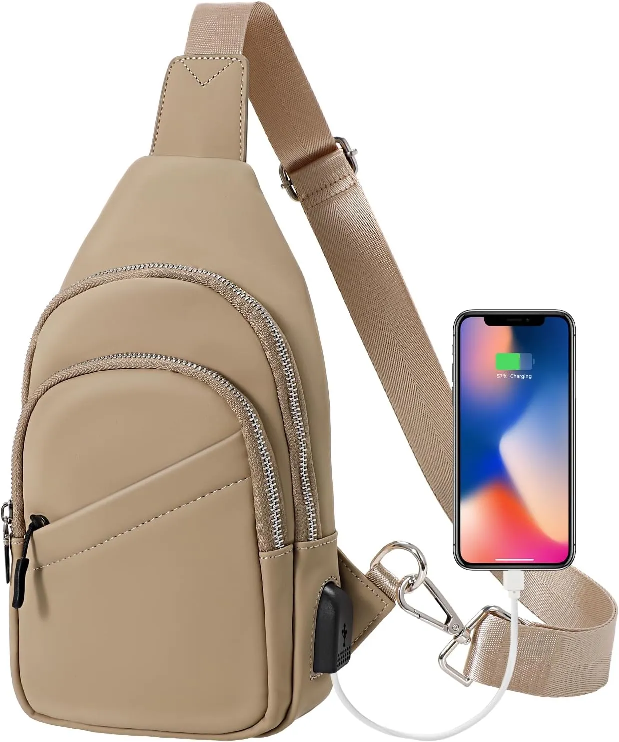 JASGOOD Sling Bag for Men Women, Crossbody Bag Faux Leather Fanny Pack Waterproof Chest Bag Backpack for Travel,Hiking
