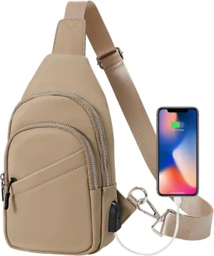JASGOOD Sling Bag for Men Women, Crossbody Bag Faux Leather Fanny Pack Waterproof Chest Bag Backpack for Travel,Hiking