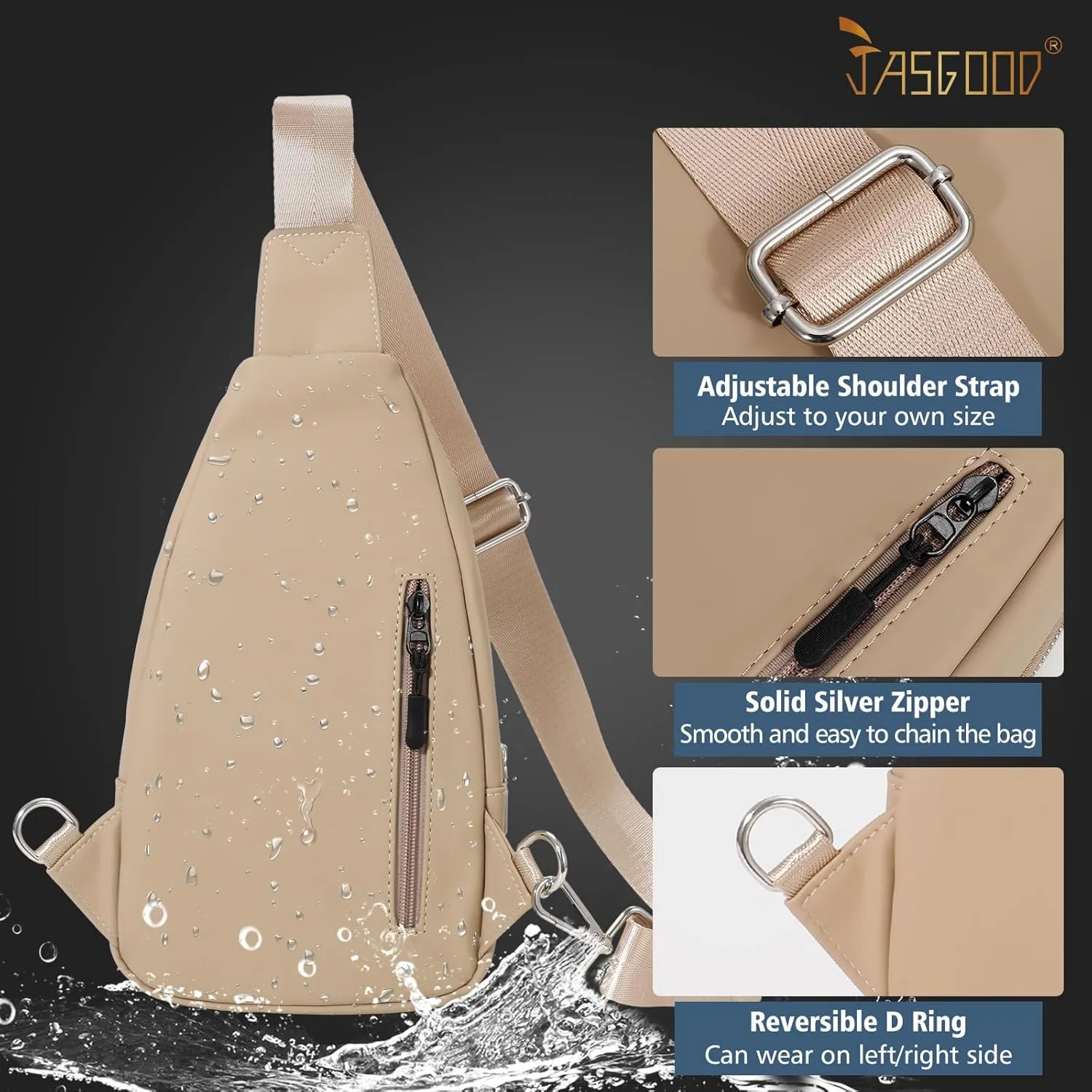 JASGOOD Sling Bag for Men Women, Crossbody Bag Faux Leather Fanny Pack Waterproof Chest Bag Backpack for Travel,Hiking