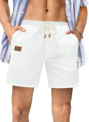 JMIERR Mens Casual 5"/ 7" Cotton Linen Shorts - Elastic Waist Drawstring Summer Beach Shorts with Pockets