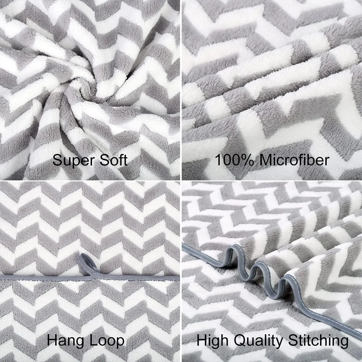 JML Microfiber Bath Towels, Bath Towel 2 Pack(30" x 60"), Oversized, Soft, Super Absorbent and Fast Drying, Multipurpose Use for Sports, Fitness, Yoga, Chevron Grey