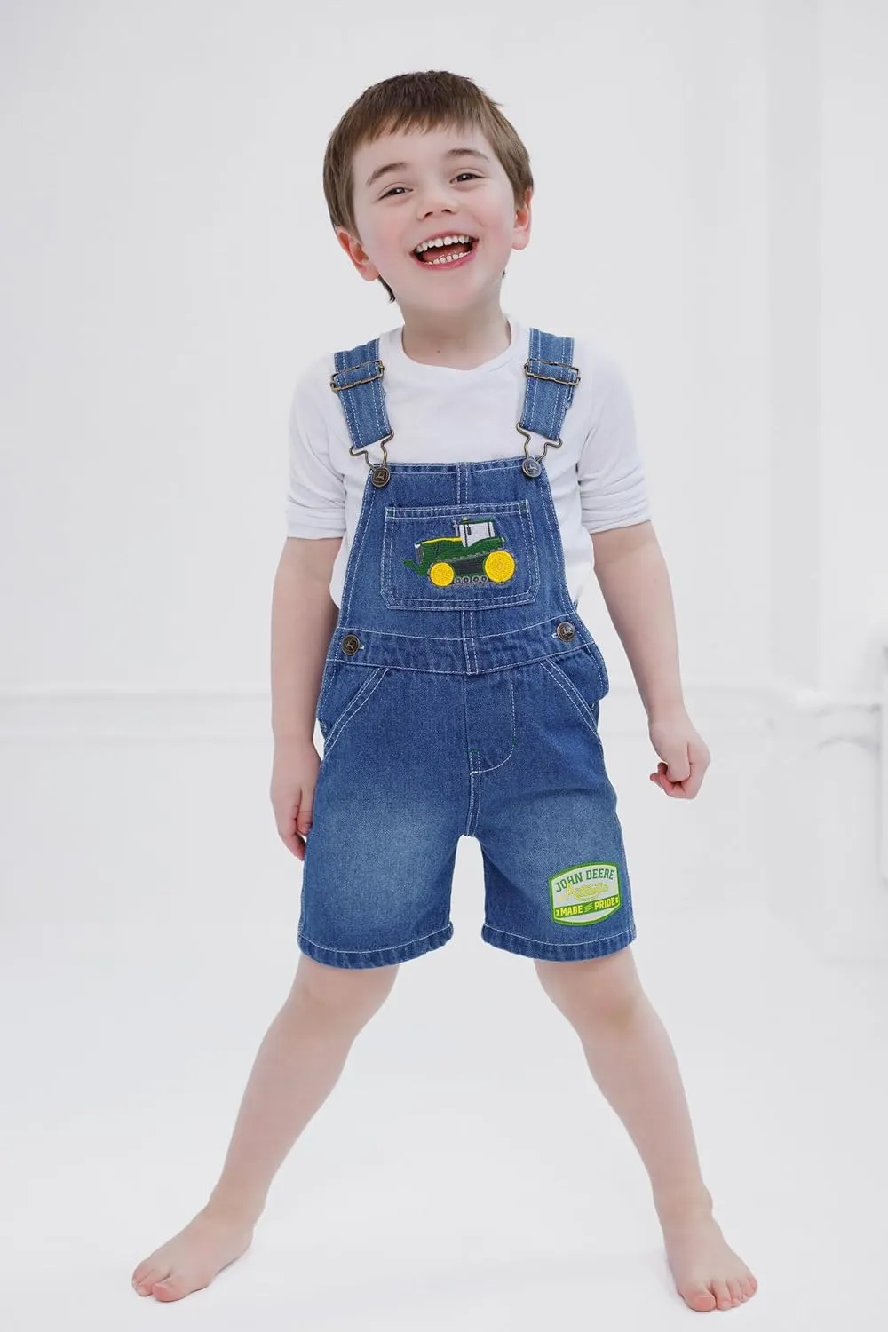 John Deere Denim Square Neck Short Overalls Toddler to Little Kid Sizes (2T - 7-8)