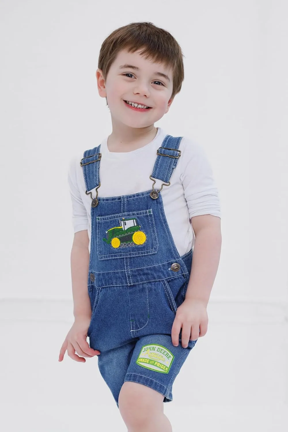 John Deere Denim Square Neck Short Overalls Toddler to Little Kid Sizes (2T - 7-8)