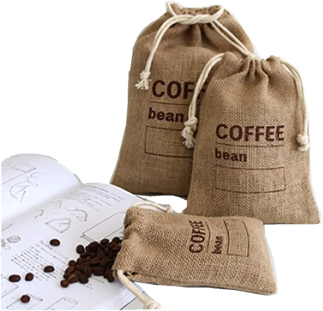 Jute Woven Bundles Coffee Bean Sacks Kitchen Sundries Peas Date Record Natural Burlap Bags With Drawstring - Reusable Cereals Bags (3, 5.9" X 4.13")