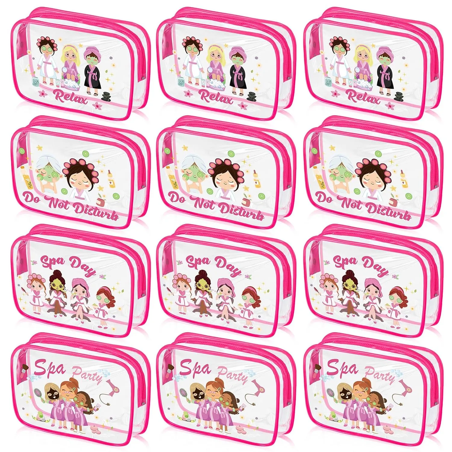 Kacctyen 12 Pcs Spa Sleepover Party Favors Supplies for Girl Makeup Toiletry Bag Zippered Bulk Portable Pink Waterproof PVC Cosmetic Bag Gift for Women Spa Sleepover Party Travel Organizer Essentials