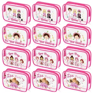 Kacctyen 12 Pcs Spa Sleepover Party Favors Supplies for Girl Makeup Toiletry Bag Zippered Bulk Portable Pink Waterproof PVC Cosmetic Bag Gift for Women Spa Sleepover Party Travel Organizer Essentials
