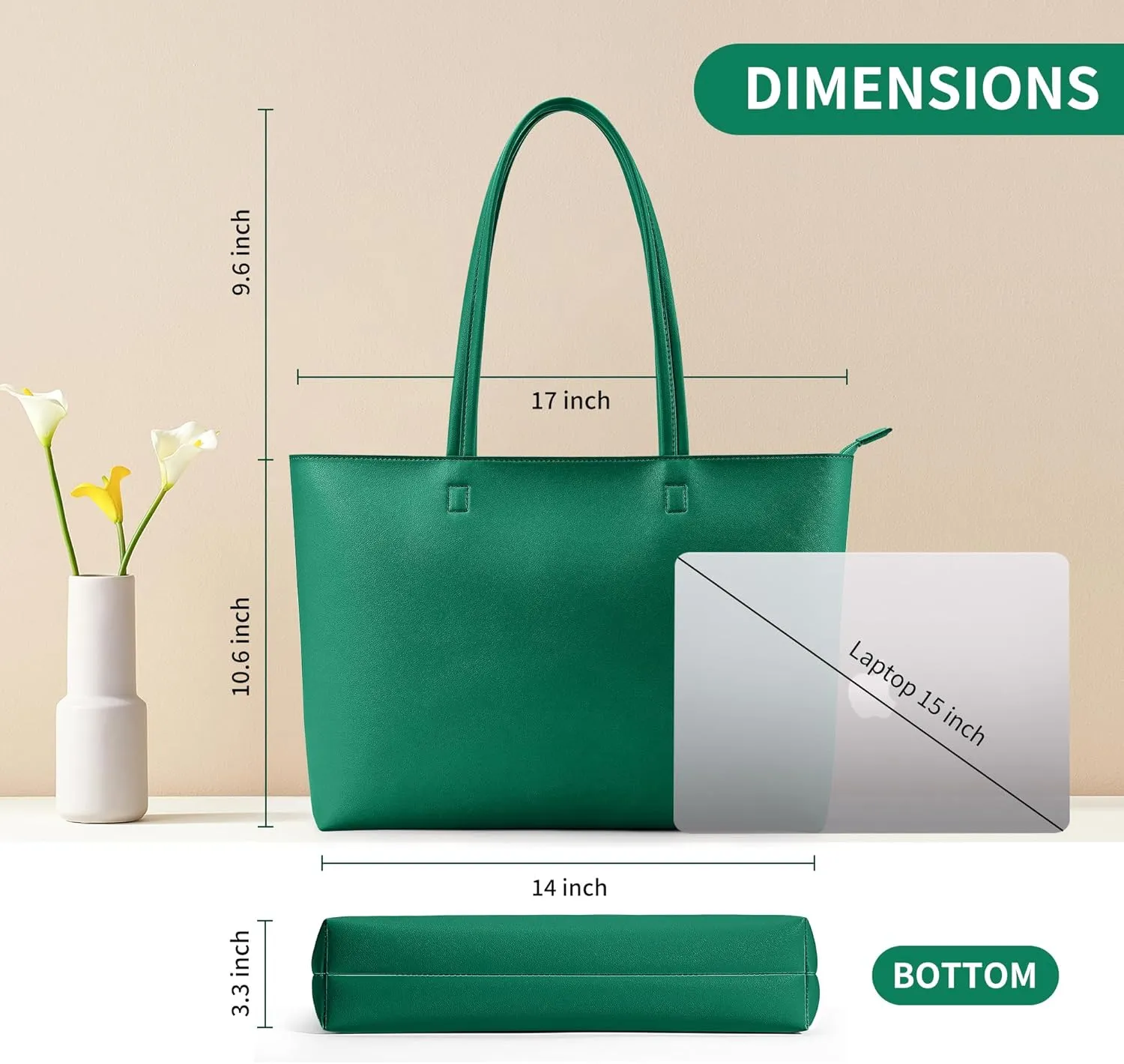 KALIDI Tote Bag Zipper Shoulder Bag Faux Leather Purses Satchel for Women Large Casual Handbag Work Dating College