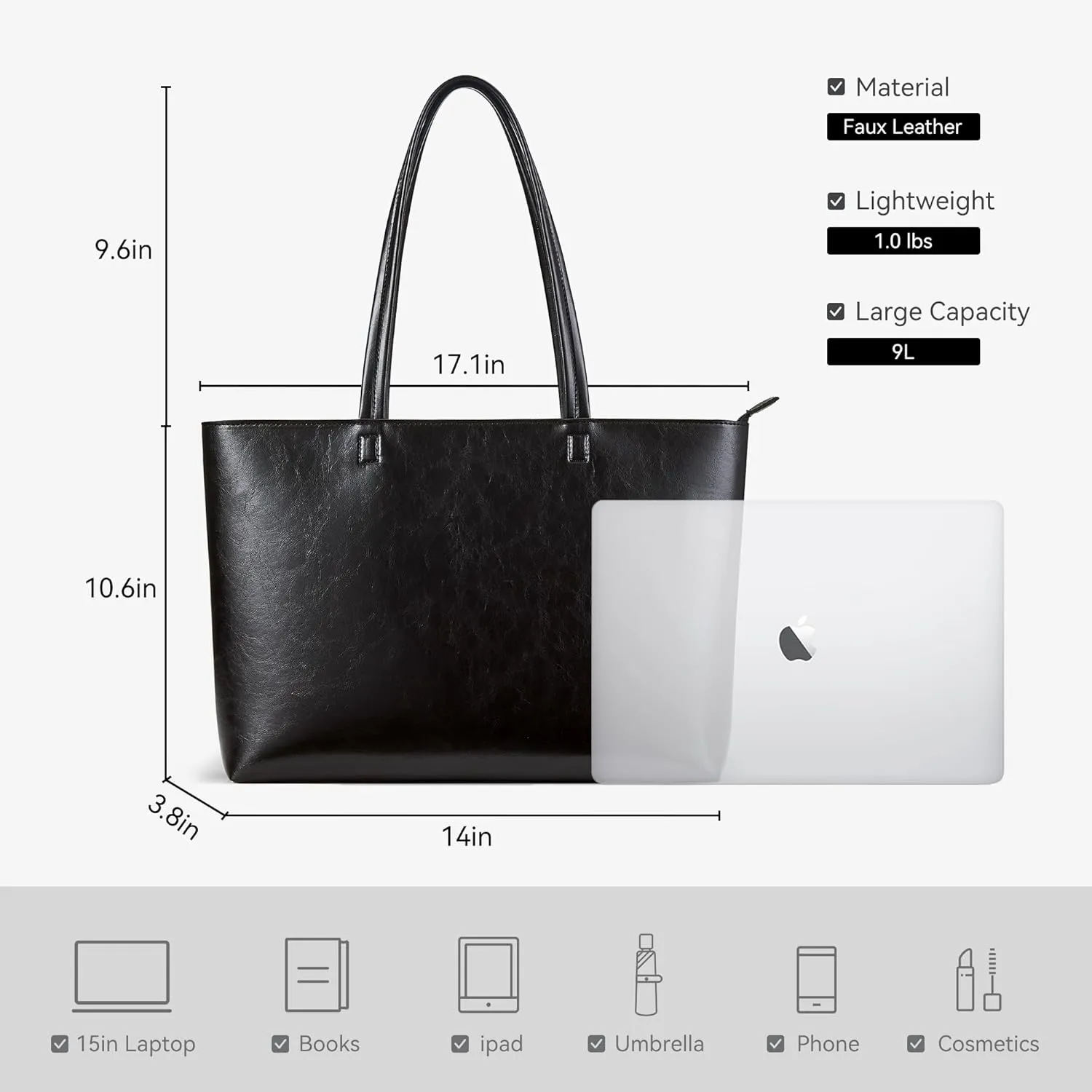 KALIDI Tote Bag Zipper Shoulder Bag Faux Leather Purses Satchel for Women Large Casual Handbag Work Dating College