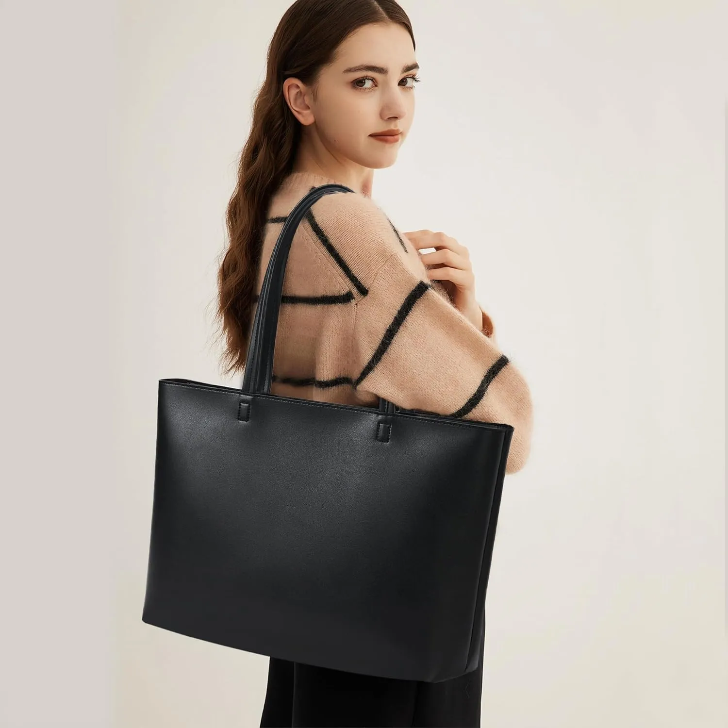 KALIDI Tote Bag Zipper Shoulder Bag Faux Leather Purses Satchel for Women Large Casual Handbag Work Dating College