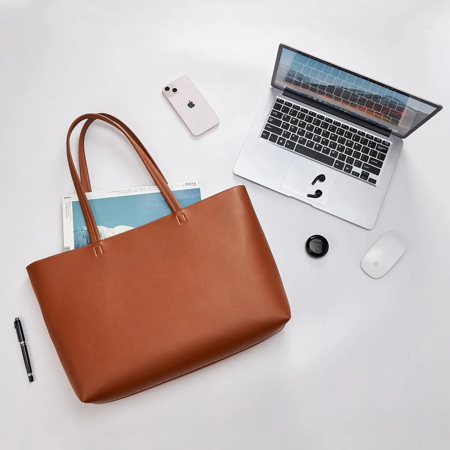KALIDI Tote Bag Zipper Shoulder Bag Faux Leather Purses Satchel for Women Large Casual Handbag Work Dating College